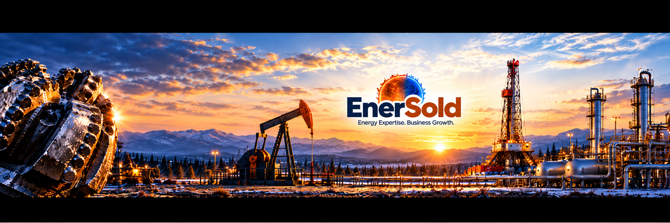 EnerSold panoramic sunset oilfield brand banner